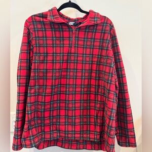 Lands' End Red and Green Plaid Pullover Fleece Quarter Zip (XL)